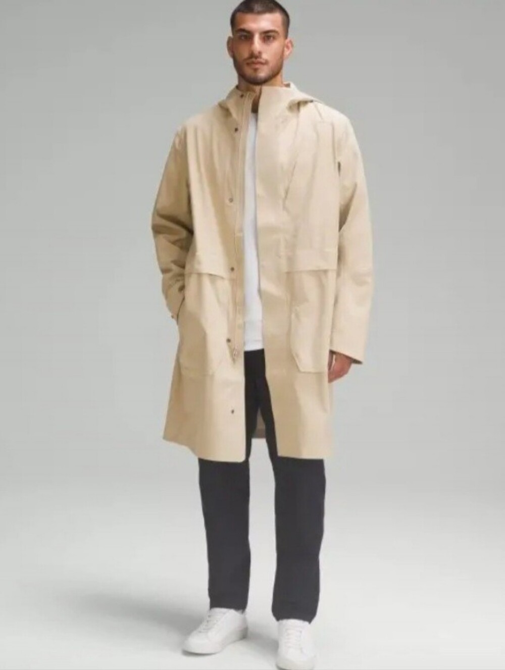Lululemon Men's Storm Field StretchSeal Long Jacket Attavhed Hood XL Beige NEW